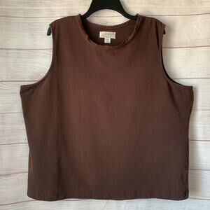 C.J. Banks Brown Sleeveless Top Lace Trim Neckline Tank Top Undershirt Size 1X